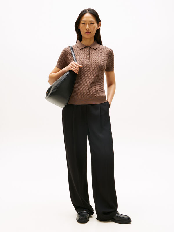 CO CABLE FINE GG POLO S/S SWT Kadın Kahverengi Kazak - WW0WW41474