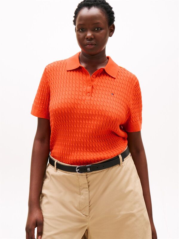 Tommy Hilfiger - CRV CO CABLE FINE GG POLO SWT Kadın Turuncu Kazak - WW0WW47250