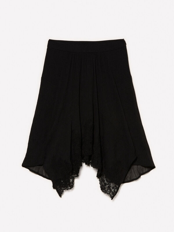 Dantelli Asimetrik Fermuarlı Astarlı Etek Kadın Siyah Etek - 325A40RBL002Y