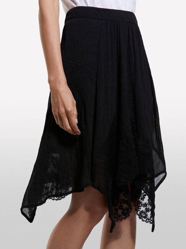 Dantelli Asimetrik Fermuarlı Astarlı Etek Kadın Siyah Etek - 325A40RBL002Y