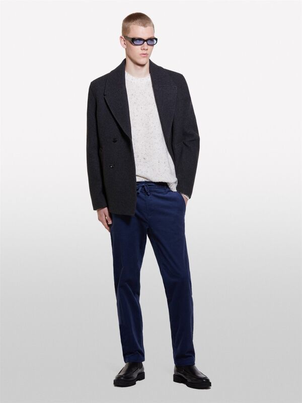 Dar Kesim Büzgü İpli Kadife Jogger Pantolon Erkek Soluk Lacivert Pantolon - 324A41ZNSF04Q
