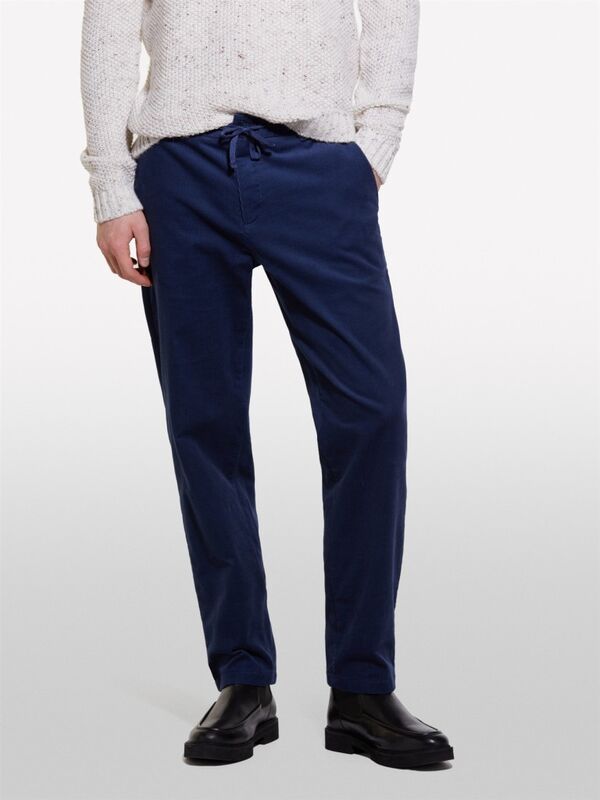 Dar Kesim Büzgü İpli Kadife Jogger Pantolon Erkek Soluk Lacivert Pantolon - 324A41ZNSF04Q