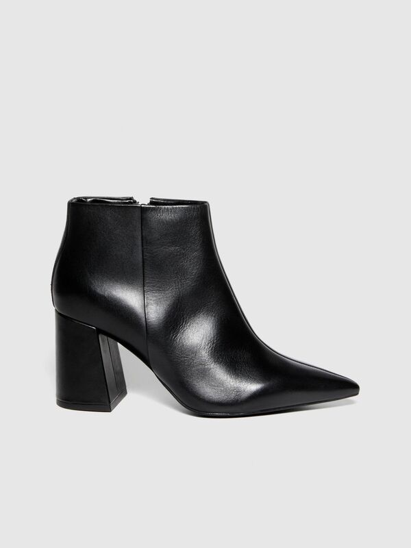 Deri Yarım Çizme Kadın Siyah Çizme - 323A8G9LWD01Z