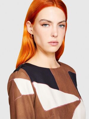 Sisley - Desenli Arkası V Yaka Uzun Kollu Elbise Kadın Kırmızı Mix Elbise - 323A4KHJLV04T