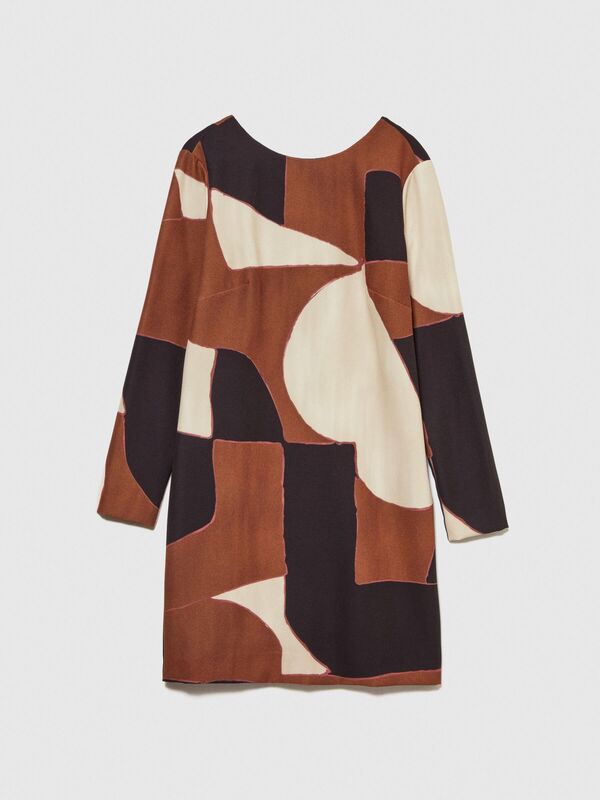 Desenli Arkası V Yaka Uzun Kollu Elbise Kadın Kırmızı Mix Elbise - 323A4KHJLV04T