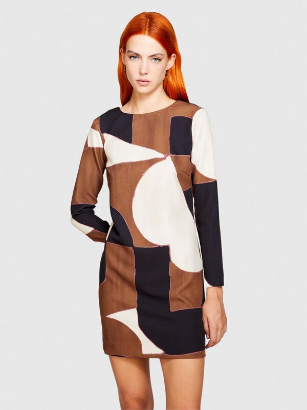 Desenli Arkası V Yaka Uzun Kollu Elbise Kadın Kırmızı Mix Elbise - 323A4KHJLV04T