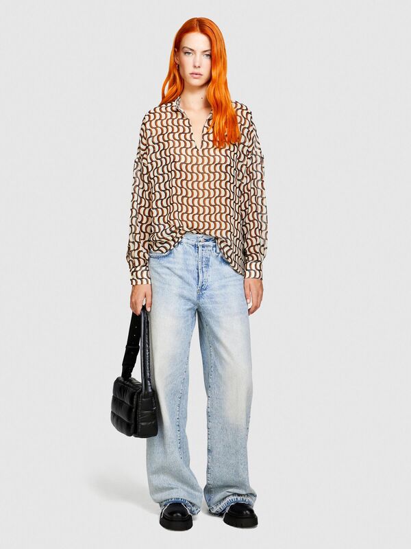 Desenli Cocoon Fit Şifon Gömlek Kadın Lacivert Gömlek - 323A5MRBLQ05V