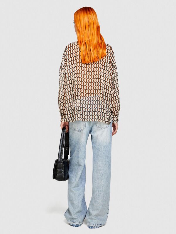 Desenli Cocoon Fit Şifon Gömlek Kadın Lacivert Gömlek - 323A5MRBLQ05V