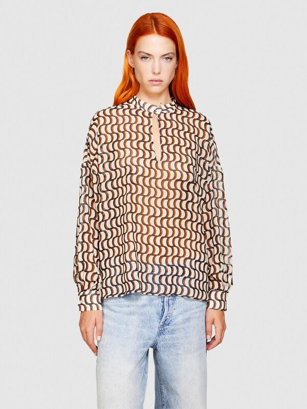 Sisley - Desenli Cocoon Fit Şifon Gömlek Kadın Lacivert Gömlek - 323A5MRBLQ05V