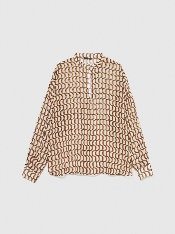 Desenli Cocoon Fit Şifon Gömlek Kadın Lacivert Gömlek - 323A5MRBLQ05V