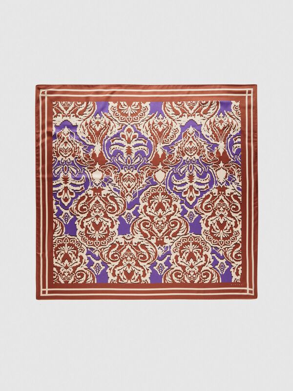 Sisley - Desenli Kare Şal Kadın Turuncu Şal - 323A6EU9W51TF