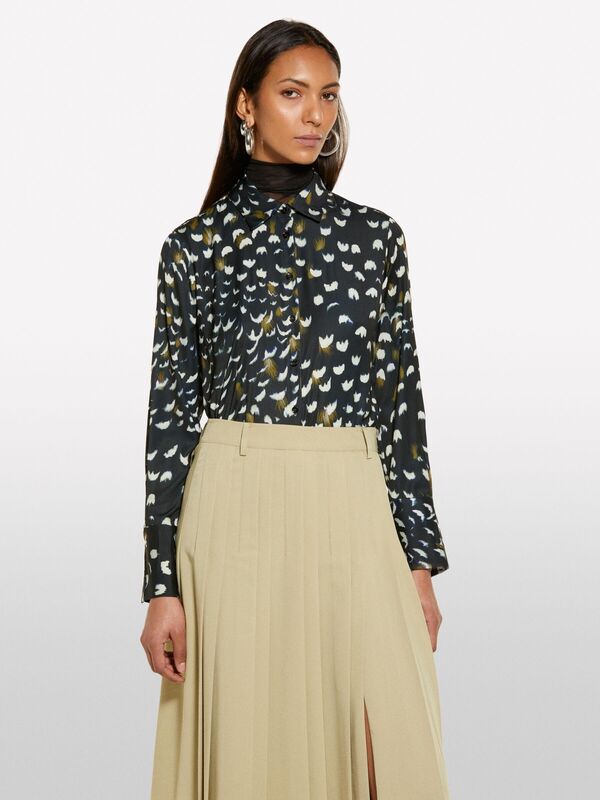 Sisley - Desenli Saten Regular Fit Gömlek Kadın Siyah Mix Gömlek - 325P5V2SLQ025
