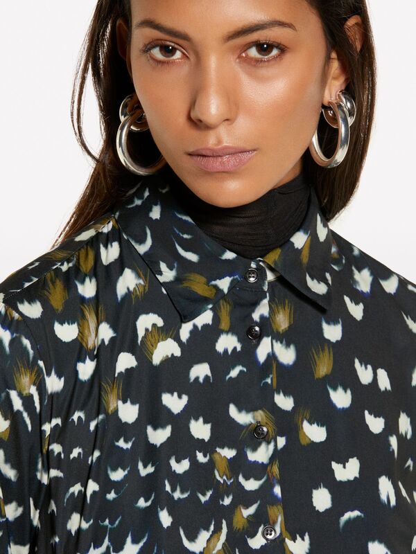 Desenli Saten Regular Fit Gömlek Kadın Siyah Mix Gömlek - 325P5V2SLQ025