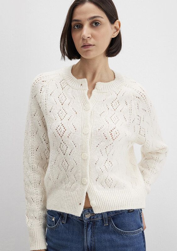 DÜĞMELİ KISA HIRKA Kadın Beyaz Ceket - M1710812