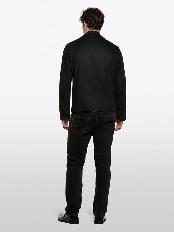 Düğmeli Yan Cepli Suni Süet Ceket Erkek Siyah Ceket - 325A2WFNSW02G