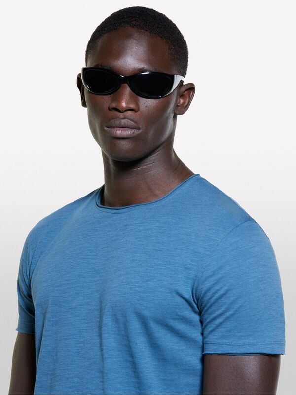 Erk_%100 Pamuk Bisiklet Yaka Slim Fit Slub T-Shirt Erkek Petrol Mavisi T-Shirt - 324A3WF0S101K