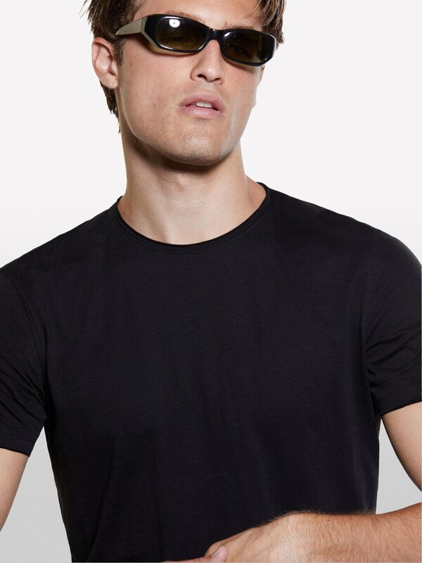 Erk_%100 Pamuk Bisiklet Yaka Slim Fit Slub T-Shirt Erkek Siyah T-Shirt - 324A3WF0S101K