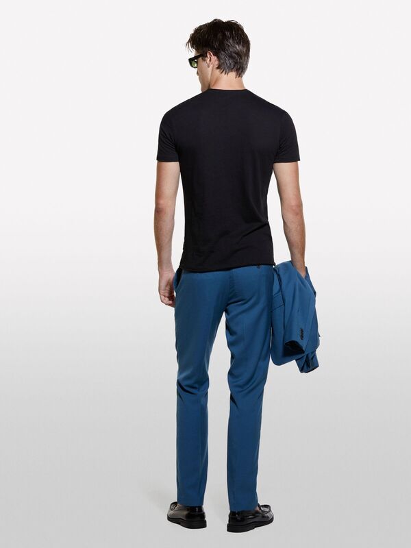 Erk_%100 Pamuk Bisiklet Yaka Slim Fit Slub T-Shirt Erkek Siyah T-Shirt - 324A3WF0S101K