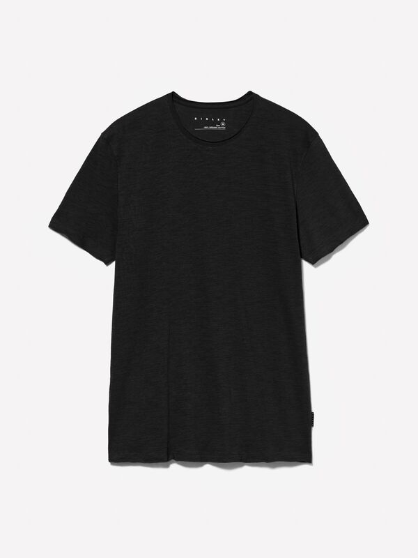 Erk_%100 Pamuk Bisiklet Yaka Slim Fit Slub T-Shirt Erkek Siyah T-Shirt - 324A3WF0S101K