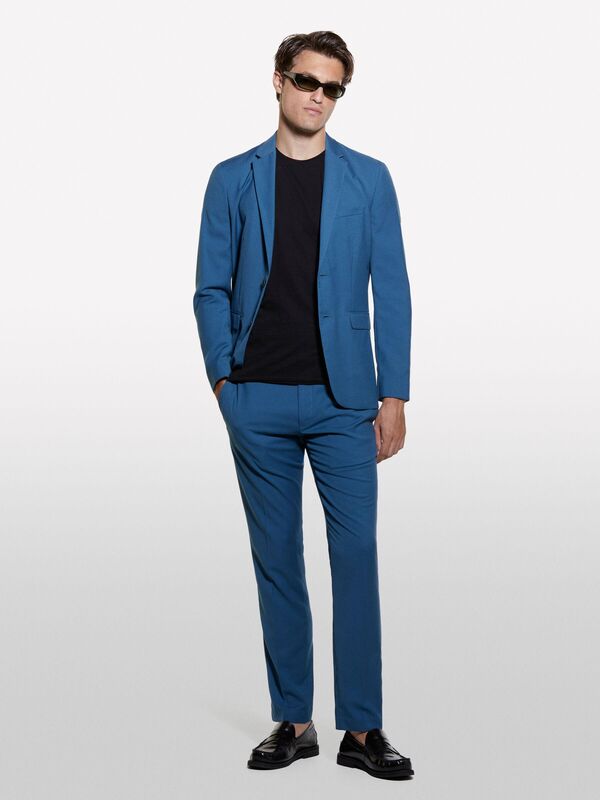 Erk_%100 Pamuk Bisiklet Yaka Slim Fit Slub T-Shirt Erkek Siyah T-Shirt - 324A3WF0S101K