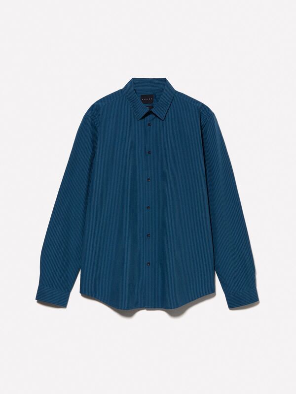 Erk_%100 Pamuk Normal Kesim Çizgi Detaylı Uzun Kollu Gömlek Erkek Lacivert Mix Gömlek - 324A5B8SSQ03T