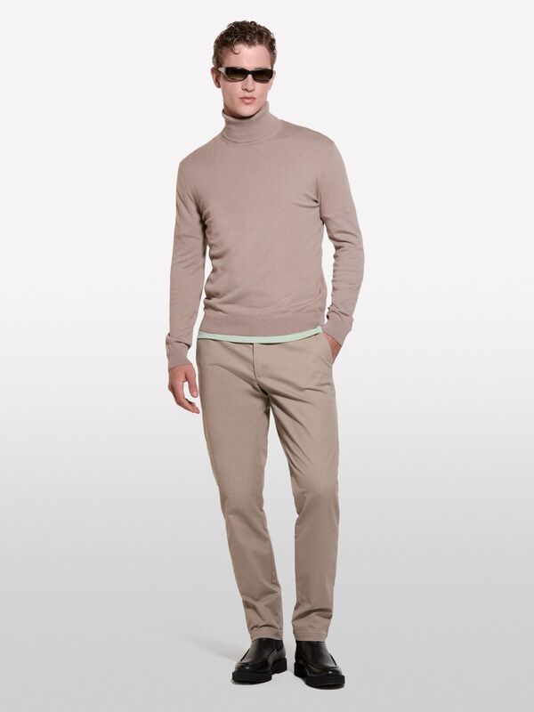 Erk_Pamuk Karışımlı Dar Kesim Chino Pantolon Erkek Açık Kahve Pantolon - 324A4JGCSF04W