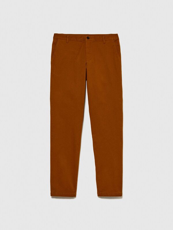 Esnek Slim Fit Chino Pantolon Erkek Kahverengi T-Shirt - 323A4JGCSF03E