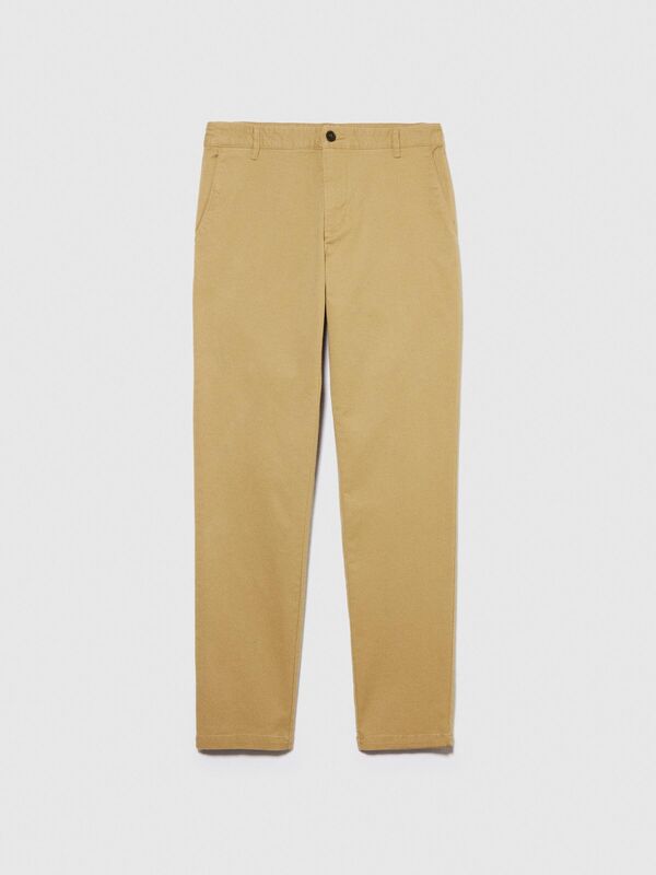 Esnek Slim Fit Chino Pantolon Erkek Bej T-Shirt - 323A4JGCSF03E