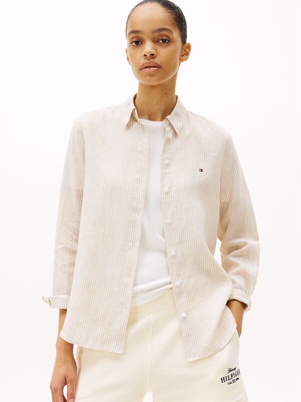 ESS LINEN RELAXED SHIRT Kadın Beyaz Gömlek - WW0WW44679