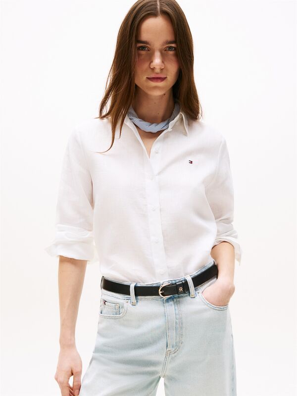 Tommy Hilfiger - ESS LINEN RELAXED SHIRT Kadın Beyaz Gömlek - WW0WW44679