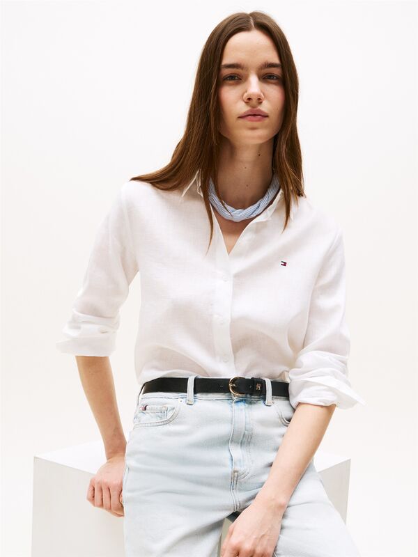 ESS LINEN RELAXED SHIRT Kadın Beyaz Gömlek - WW0WW44679