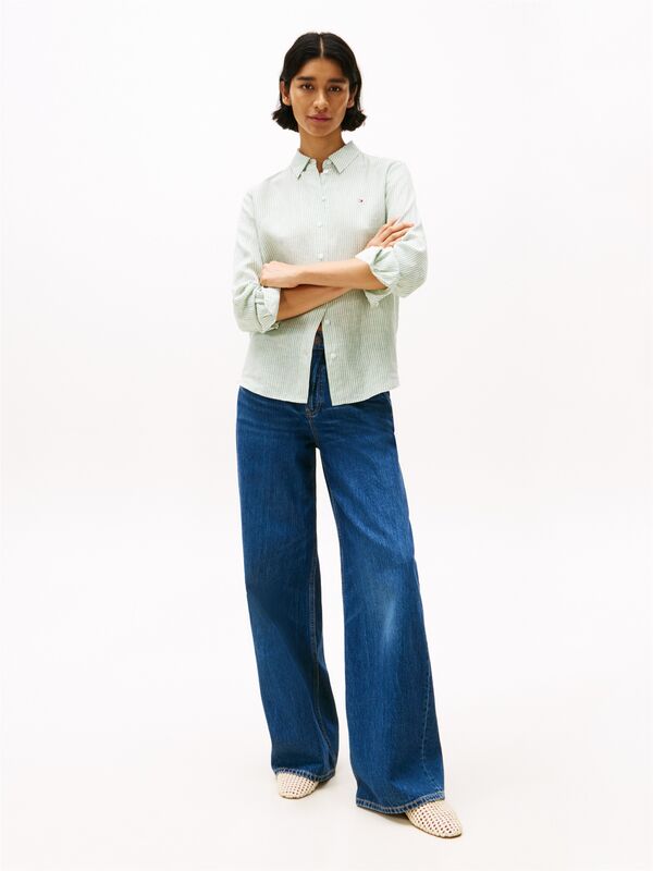 ESS LINEN RELAXED SHIRT Kadın Yeşil Gömlek - WW0WW44679