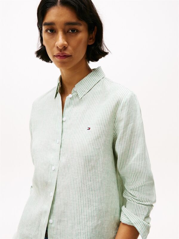 ESS LINEN RELAXED SHIRT Kadın Yeşil Gömlek - WW0WW44679