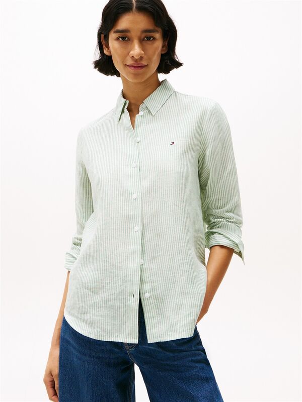ESS LINEN RELAXED SHIRT Kadın Yeşil Gömlek - WW0WW44679