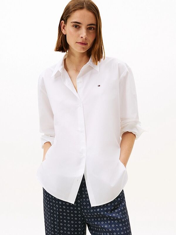 Tommy Hilfiger - ESS POPLIN EASY FIT SHIRT Kadın Beyaz Gömlek - WW0WW45612