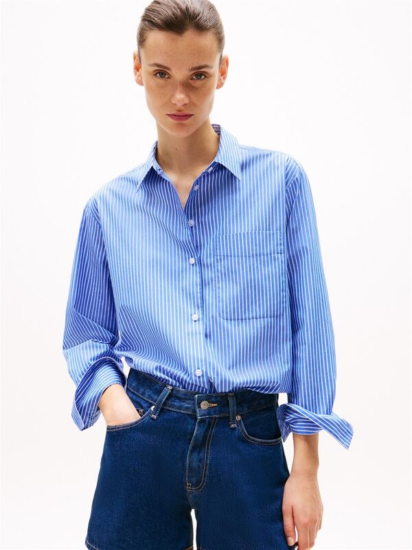 ESS POPLIN EASY FIT SHIRT Kadın Mavi Gömlek - WW0WW45612