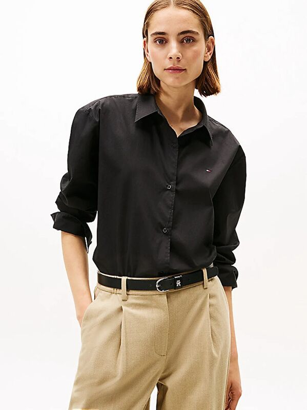 ESS POPLIN EASY FIT SHIRT Kadın Siyah Gömlek - WW0WW45612