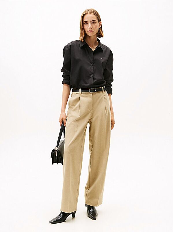 ESS POPLIN EASY FIT SHIRT Kadın Siyah Gömlek - WW0WW45612