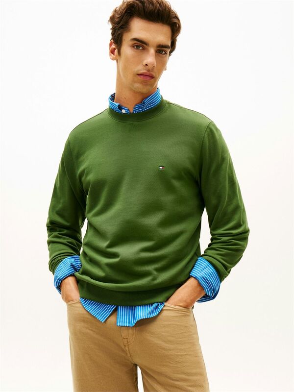 Tommy Hilfiger - ESSENTIAL TERRY CREWNECK Erkek Yeşil Sweatshirt - MW0MW37237