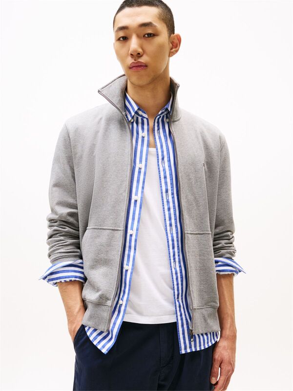 Tommy Hilfiger - ESSENTIAL TERRY ZT STAND COLLAR Erkek Gri Sweatshirt - MW0MW38084