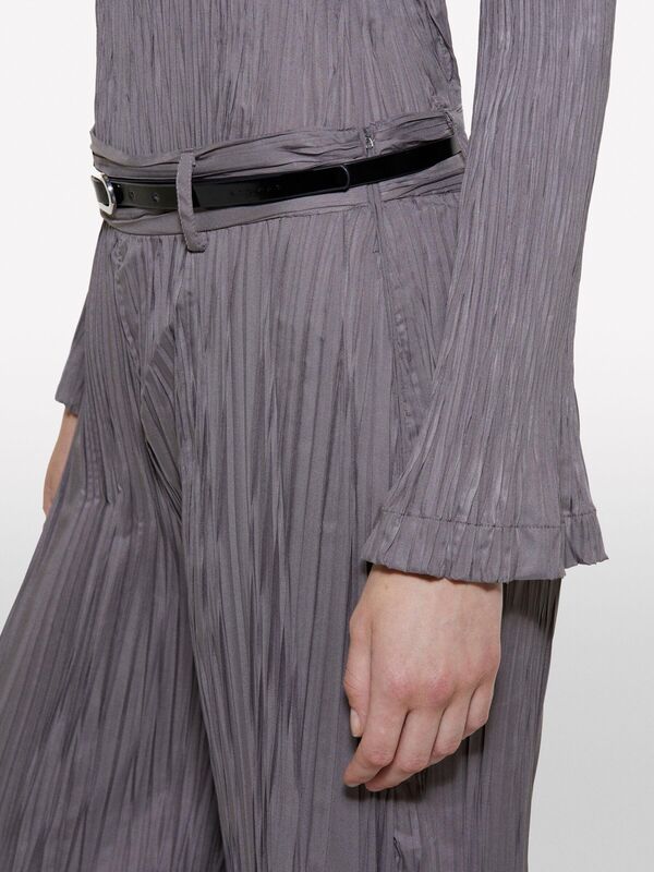 Etek Ucu Kloş Detaylı Uzun Kollu Yuvarlak Yaka Bluz Kadın Füme Bluz - 324A5IWWLQ07D