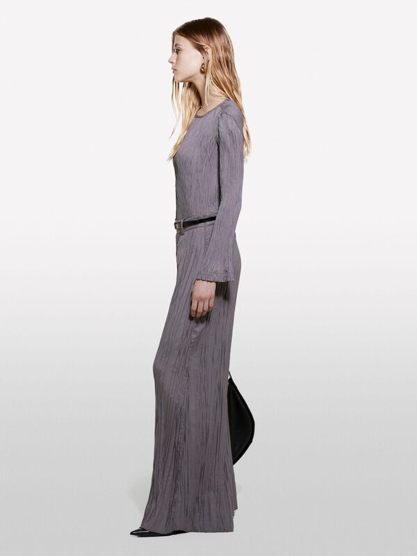 Etek Ucu Kloş Detaylı Uzun Kollu Yuvarlak Yaka Bluz Kadın Füme Bluz - 324A5IWWLQ07D