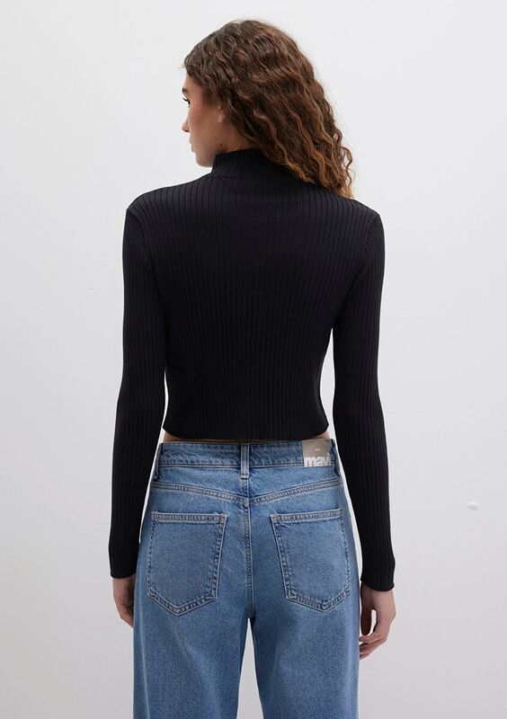 FERMUARLI KAZAK Gri Melanj Kadın Siyah Kazak - M171469