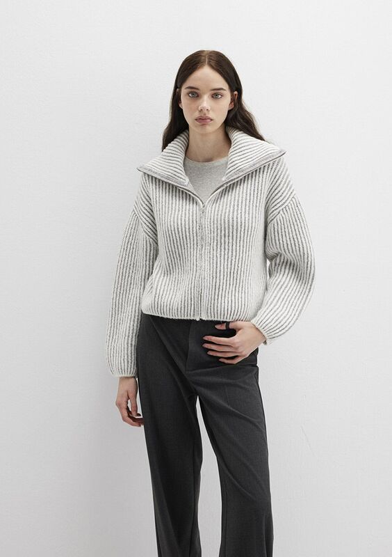 FERMUARLI TRİKO Kadın Beyaz Ceket - M1710806