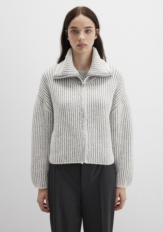 FERMUARLI TRİKO Kadın Beyaz Ceket - M1710806