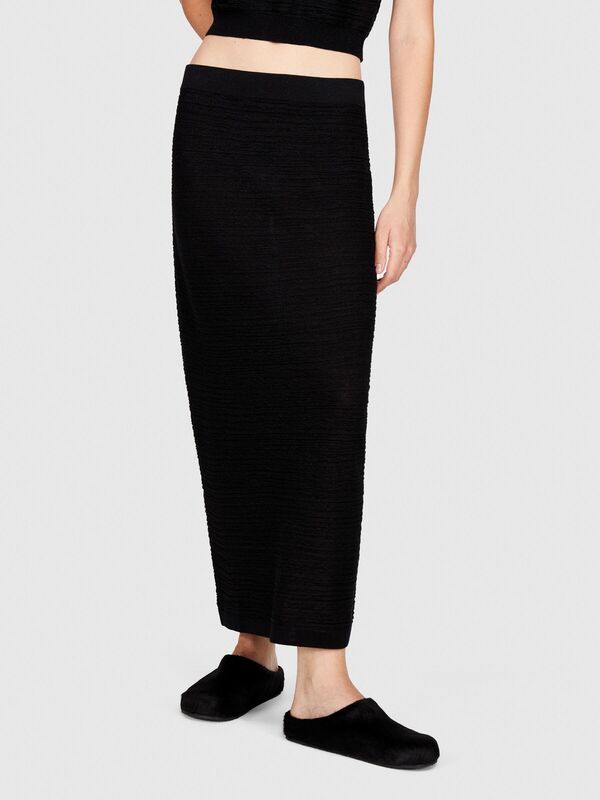 Sisley - Fitted Fit Lurexli Midi Boy Triko Etek Kadın Siyah Etek - 323A11PUM0007