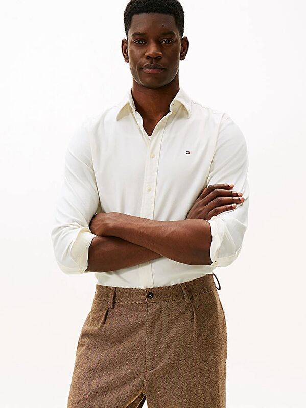 Tommy Hilfiger - FLEX FLANNEL SOLID RF SHIRT Erkek Beyaz Gömlek - MW0MW40469