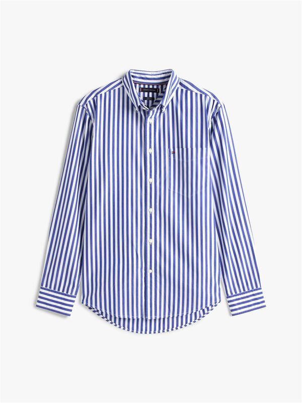 FLEX POPLIN BOLD STRIPE SHIRT Erkek Mavi Gömlek - MW0MW39451