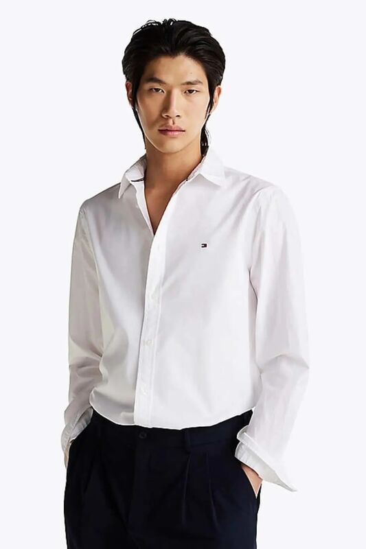 Tommy Hilfiger - FLEX POPLIN KENT COLLAR SF SHIRT Erkek Beyaz Gömlek - MW0MW38137