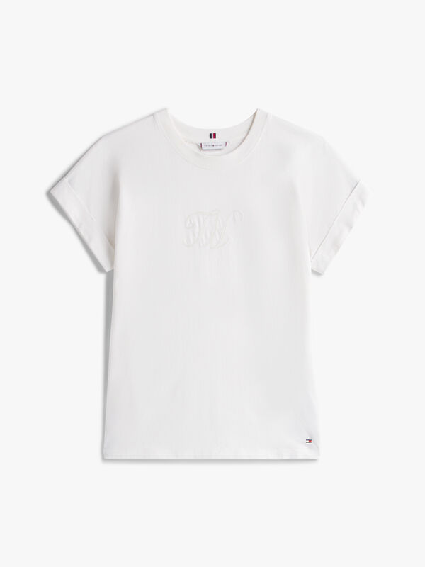 Tommy Hilfiger - FLORAL SCRIPT MDRN C-NK SS TEE Kadın Beyaz T-Shirt - WW0WW47157